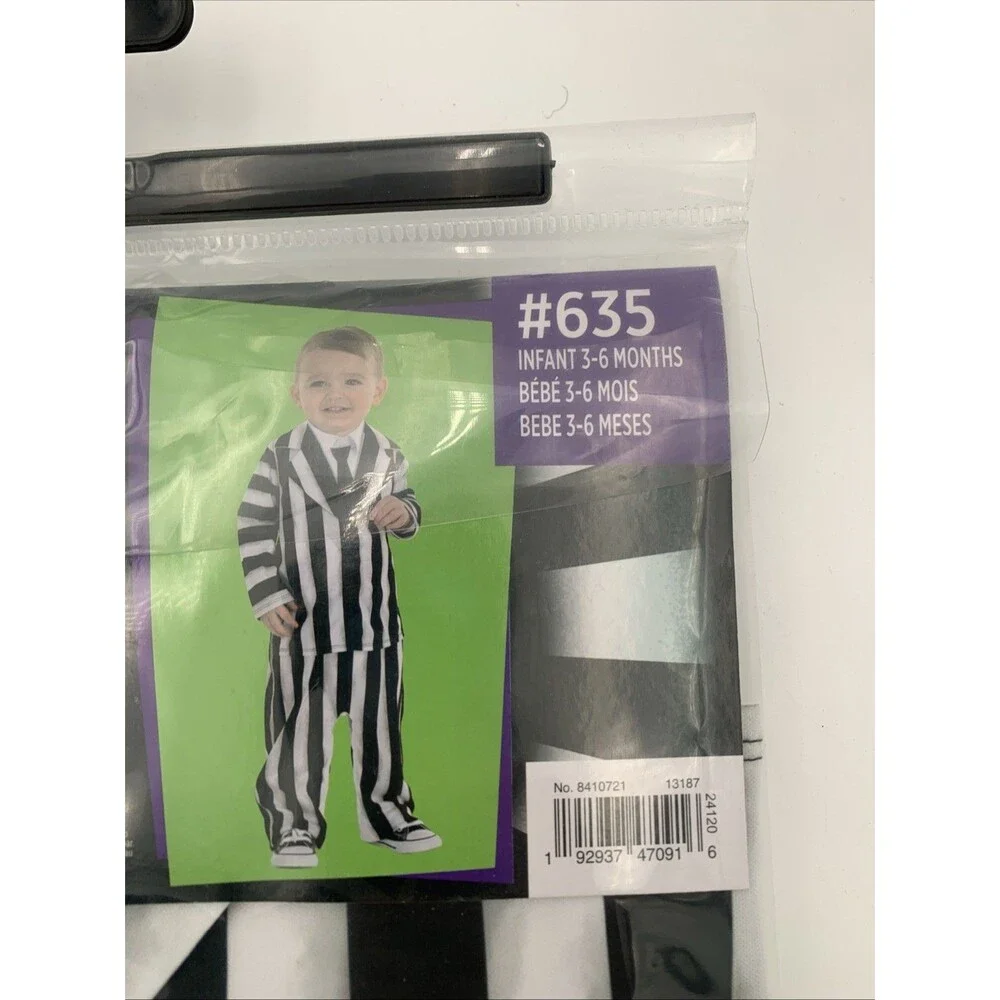 Beetlejuice Infant Baby costume 3-6 Months White/black Striped NWT Dress Up